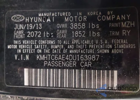 2013 Hyundai Veloster Turbo W/Black из США, поврежденный, VIN KMHTC6AE4DU163987